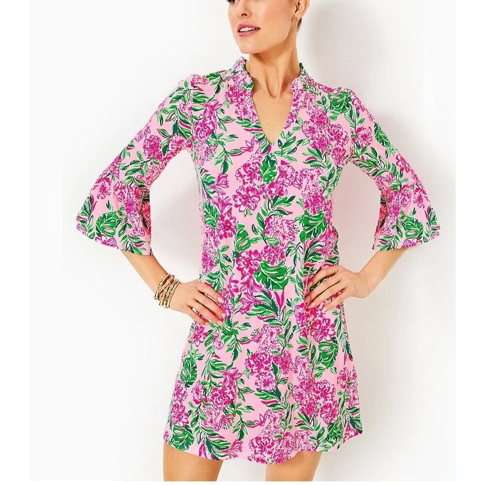 Lilly Pulitzer Hayes Conch Shell Ruffle Mini Dress Floral Print Cotton XL 288053